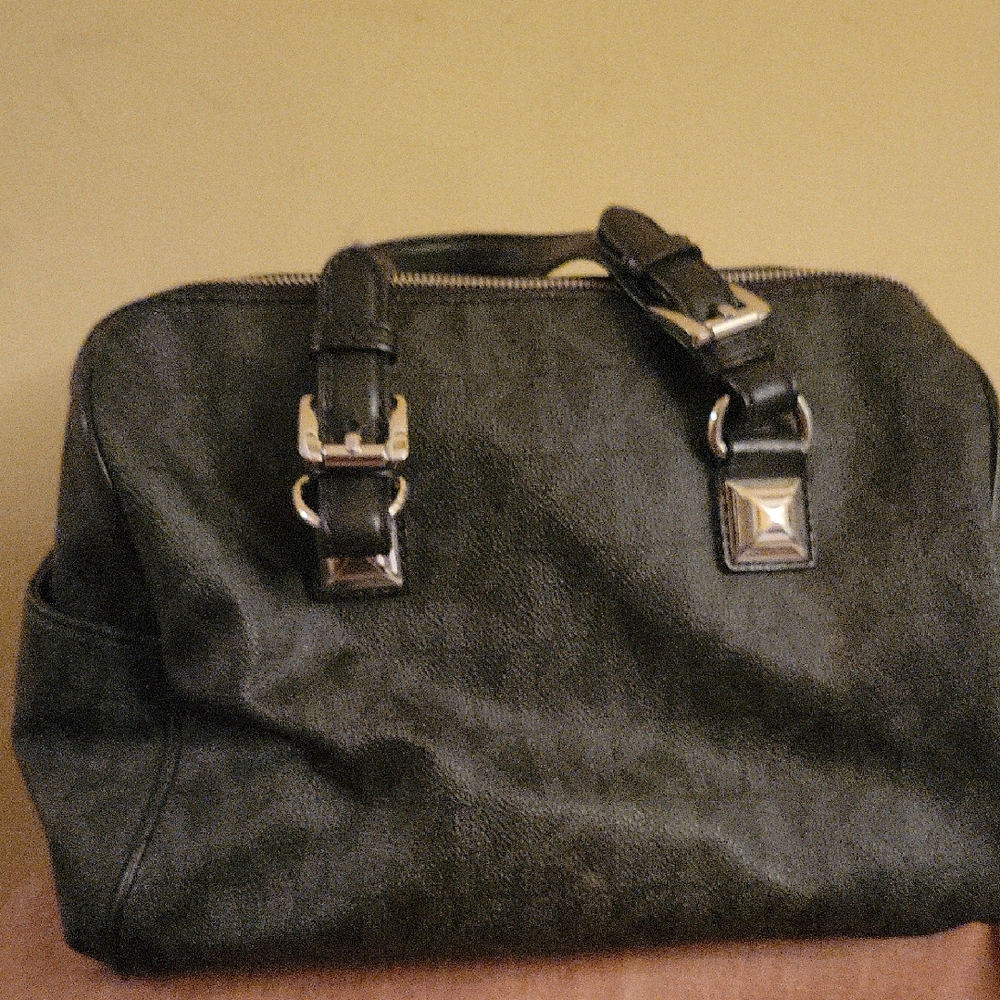 Michael Kors Black Leather Handbag with Silver Buckles